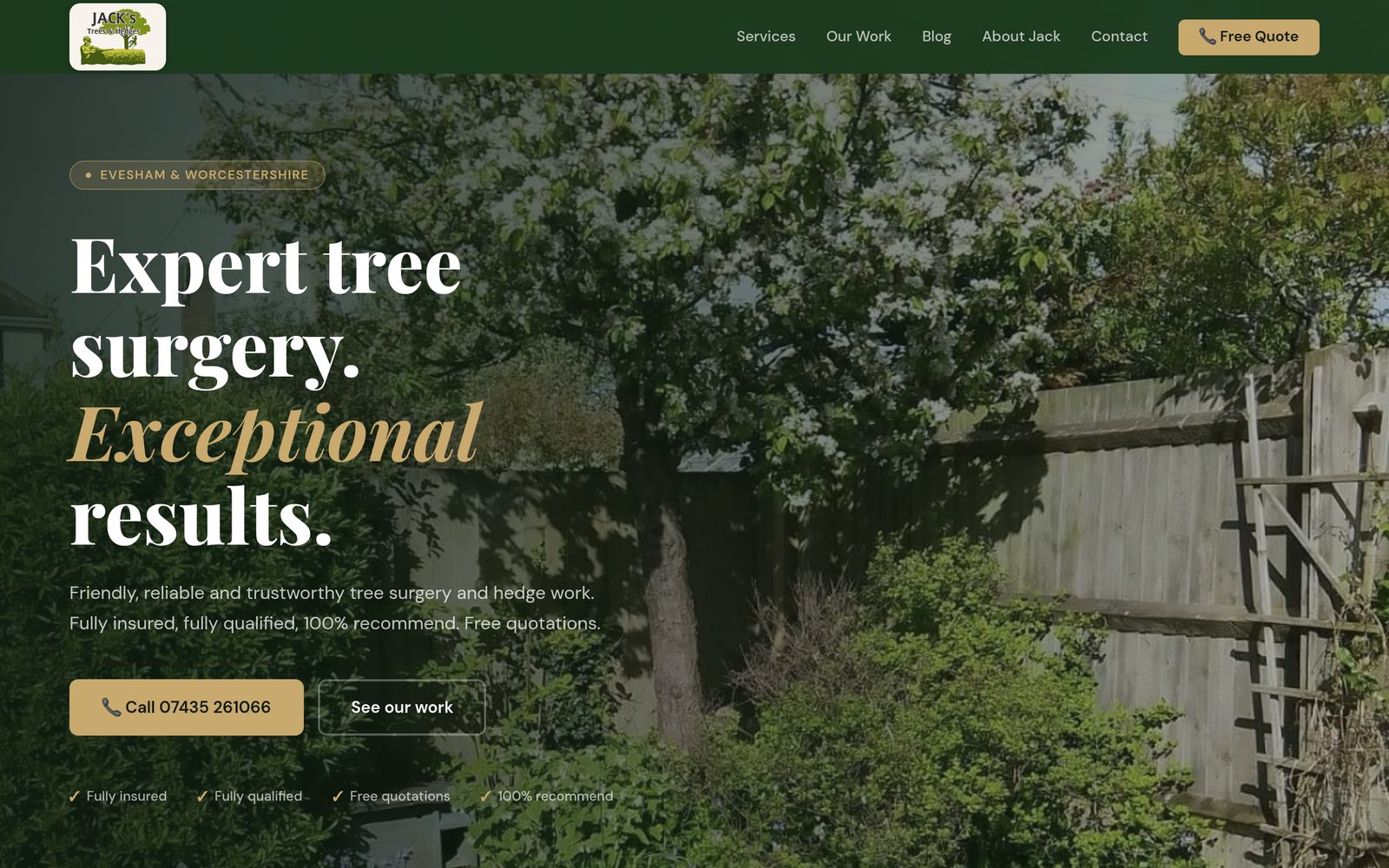 Homepage of Jack's Trees & Hedges, tree surgery in Evesham